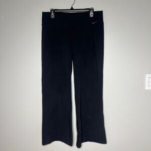 Nike Women's Dri-Fit Wide Leg Athletic Pants Leggings Black Swoosh Logo Sz Large